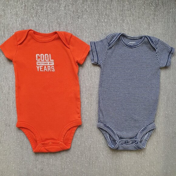 Carter's Other - Two Carter's Baby Bodysuits Size 3 Months Orange Striped Navy Blue White